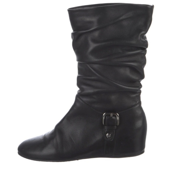 Stuart Weitzman Wedge Black Boots Rugerio Size 9 - Picture 2 of 16